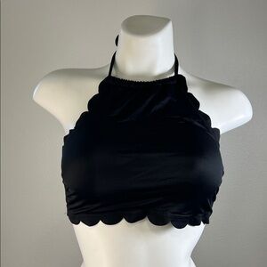 Vanilla/Beach Black Scallop-Edge Halter Bikini Top MEDIUM